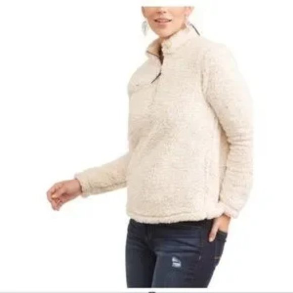 Time and Tru Off-White Sherpa Pullover - Picture 4 of 7